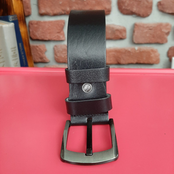 Erkek Spor Kemer 4,5 Cm. Düz Siyah Hakiki Deri (Vejetal Dana Derisi) Gvn-0056 - 2
