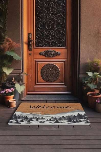 Valerine Life Kar ve Çam Ormanı Welcome Kapı Önü Paspası 45x70cm - Resim 3