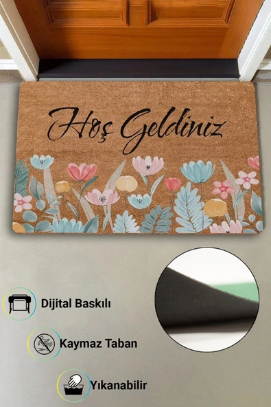 Valerine Life Renkli Gelincik Çiçekleri Hoş Geldiniz Kapı Önü Paspası 45x70cm - Resim 2