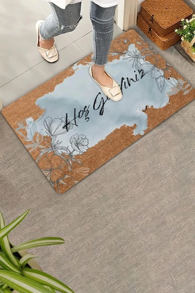 Valerine Life Kara Kalem Gelincik Mavi Renk Hoş Geldiniz Kapı Önü Paspası 45x70cm ürün görseli