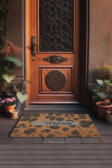 Valerine Life Ceviz Yaprakları Welcome Kapı Önü Paspası 45x70cm - 3