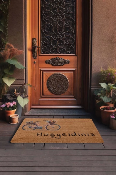 Valerine Life Meyve Sepetleri ve Bisiklet Hoş Geldiniz Kapı Önü Paspası 45x70cm - Resim 3