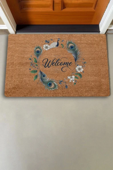 Valerine Life İhtişamlı Tavus Kuşu Welcome Kapı Önü Paspası 45x70cm - Resim 2