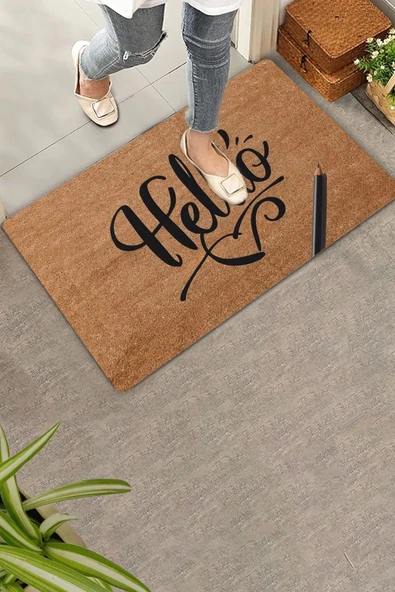 Valerine Life El Yazılı Helllooo ve Kalem Welcome Hoş Geldiniz Kapı Önü Paspası 45x70cm ürün görseli