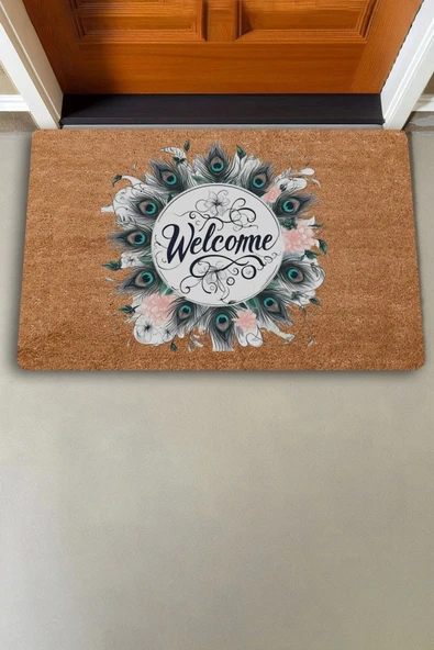 Valerine Life Pudra Kasımpatı ve Tavus Kuşu Tüyleri Welcome Kapı Önü Paspası 45x70cm - 2