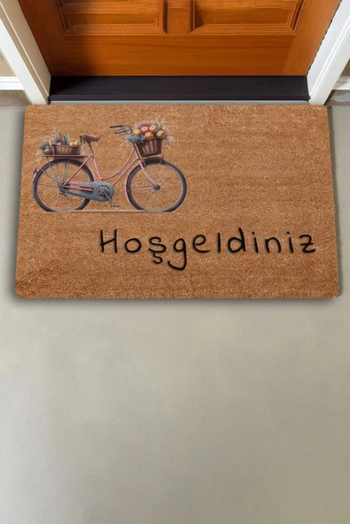 Valerine Life Meyve Sepetleri ve Bisiklet Hoş Geldiniz Kapı Önü Paspası 45x70cm - Resim 2