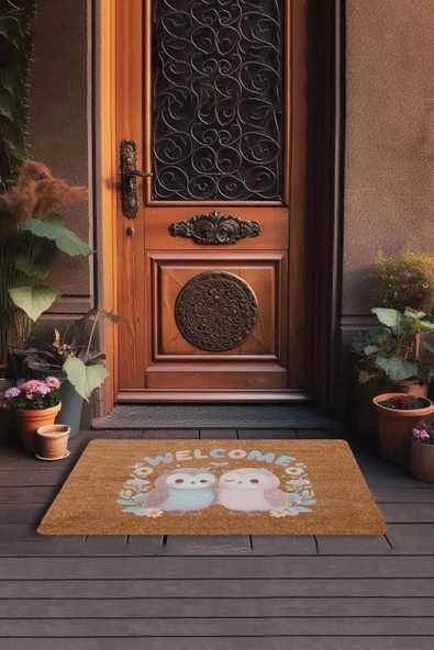 Valerine Life Sevimli Baykuş Çifti Welcome Kapı Önü Paspası 45x70cm - Resim 3