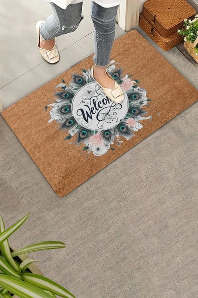Valerine Life Pudra Kasımpatı ve Tavus Kuşu Tüyleri Welcome Kapı Önü Paspası 45x70cm - 5