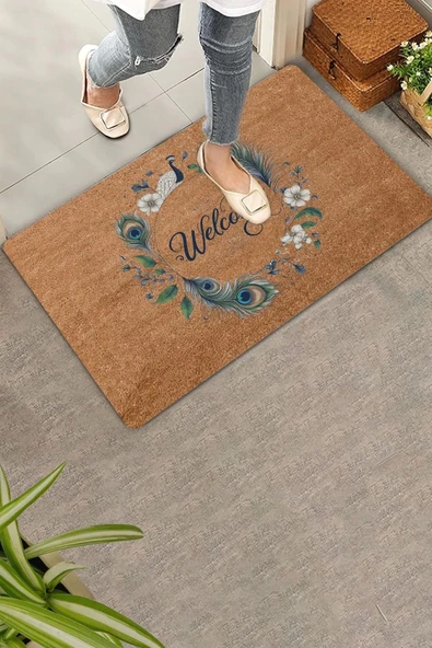 Valerine Life İhtişamlı Tavus Kuşu Welcome Kapı Önü Paspası 45x70cm ürün görseli