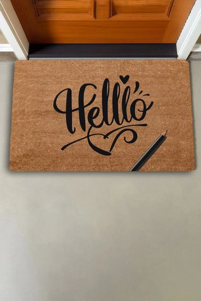 Valerine Life El Yazılı Helllooo ve Kalem Welcome Hoş Geldiniz Kapı Önü Paspası 45x70cm - Resim 6