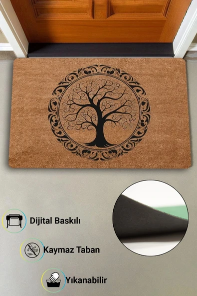 Valerine Life Yuvarlak Ağaç Tablosu Welcome Hoş Geldiniz Kapı Önü Paspası 45x70cm - 2