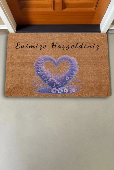 Valerine Life Aşk Çemberi Lavanta Temalı Evimize Hoş Geldiniz Kapı Önü Paspası 45x70cm - 2