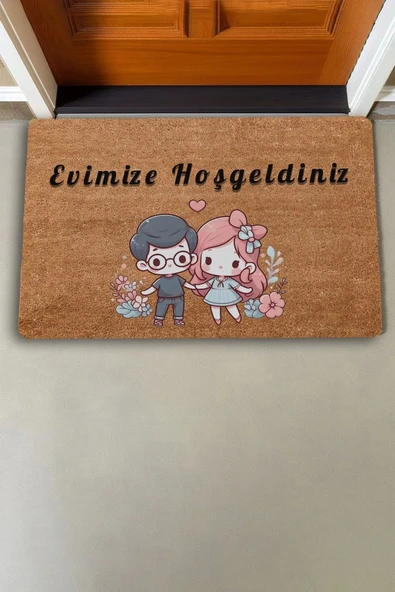 Valerine Life Sevimli Çiftler Evimize Hoş Geldiniz Kapı Önü Paspası 45x70cm - Resim 2
