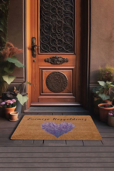 Valerine Life Sadakat Sembolü Lavanta Evimize Hoş Geldiniz Kapı Önü Paspası 45x70cm - Resim 3