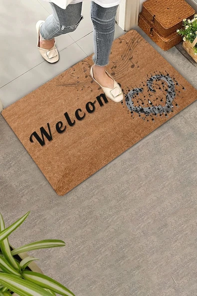 Valerine Life Kalpli Notalar Welcome Kapı Önü Paspası 45x70cm ürün görseli