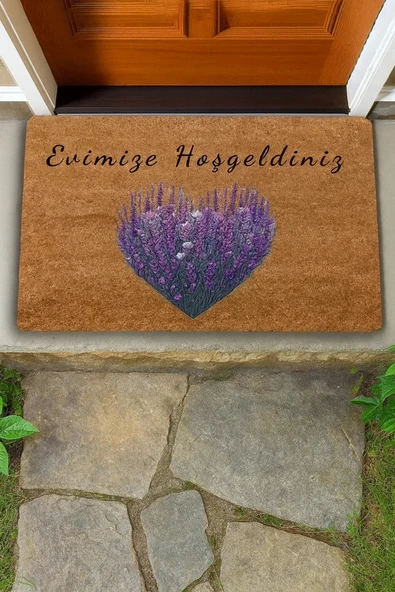 Valerine Life Kalpli Lavanta Evimize Hoş Geldiniz Welcome Kapı Önü Paspası 45x70cm ürün görseli