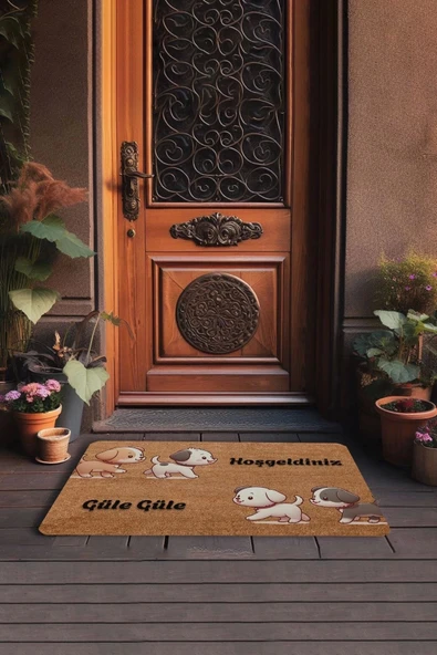 Valerine Life Yavru Köpekler Hoş Geldiniz ve Güle Güle Kapı Önü Paspası 45x70cm - Resim 3