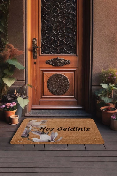 Valerine Life Pudra Rengi Zambak Çiçeği Hoş Geldiniz Kapı Önü Paspası 45x70cm - Resim 3