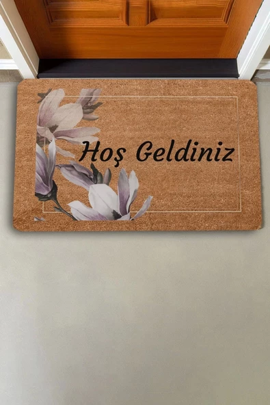 Valerine Life Pudra Rengi Zambak Çiçeği Hoş Geldiniz Kapı Önü Paspası 45x70cm - Resim 2