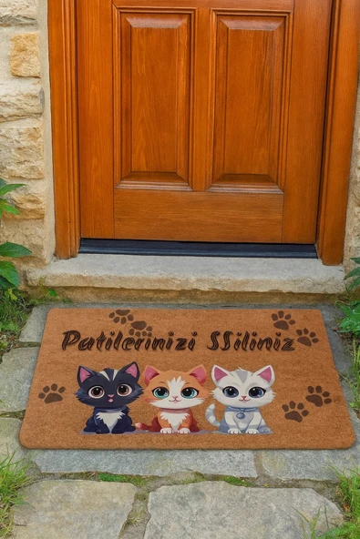 Valerine Life Sevimli Siyah Sarı Beyaz Yavru Kediler Patilerinizi Silin Kapı Önü Paspası 45x70cm ürün görseli