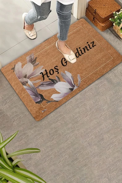 Valerine Life Pudra Rengi Zambak Çiçeği Hoş Geldiniz Kapı Önü Paspası 45x70cm ürün görseli