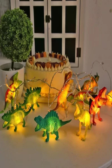 Dinozor String Light Çocuk Bebek Odası Aydınlatma 10 Adet Ledli Dinazor Pilli Işıklı 200 cm