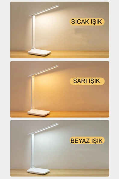 Katlanabilir Şarjlı Dokunmatik Masa Lambası – 3 Renk Işık, Ders Çalışma Okuma Işığı, Telefon Standlı - 5