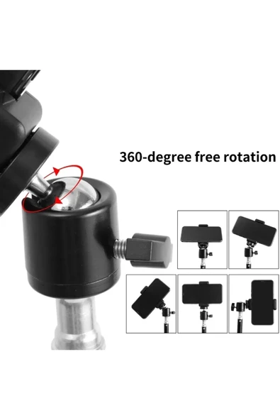 2.1 Metre Tripod – 3in1 360° Döner Başlıklı Telefon Tutucu, Ring Light ve Stüdyo Lamba Ayağı Stand - 6