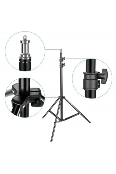 2.1 Metre Tripod – 3in1 360° Döner Başlıklı Telefon Tutucu, Ring Light ve Stüdyo Lamba Ayağı Stand - 7