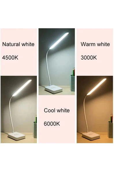 Şarjlı Dokunmatik Masa Lambası – USB Kablolu, 3 Renk Işık, Dimmer Ayarlı 30 LED Okuma ve Çalışma Işığı - 4