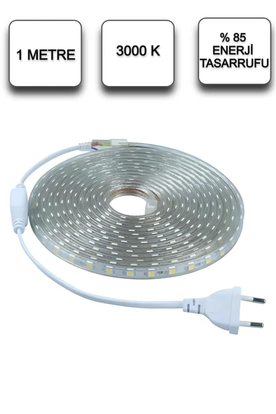 Şerit LED Işık – Enerji Tasarruflu, Su Geçirmez, Adaptörlü, Monte Aparatlı Sıcak Işık 1 Metre LED
