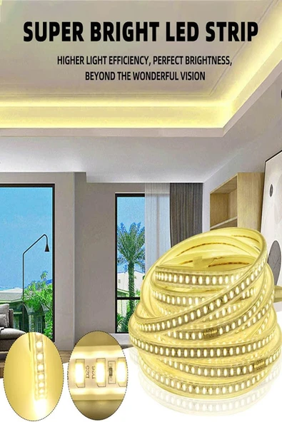 Şerit LED Işık – Enerji Tasarruflu, Su Geçirmez, Adaptörlü, Monte Aparatlı Sıcak Işık 1 Metre LED - 5
