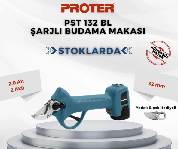 PROTER PST 132 BL 2.6 Ah 16.8 V Li-ion Kömürsüz  30 mm Kesim Şarjlı Budama Makası - 2