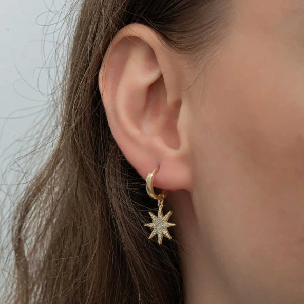 Himarry Gümüş Gold Sallantılı Kutup Yıldızı Kadın Küpe - Resim 4