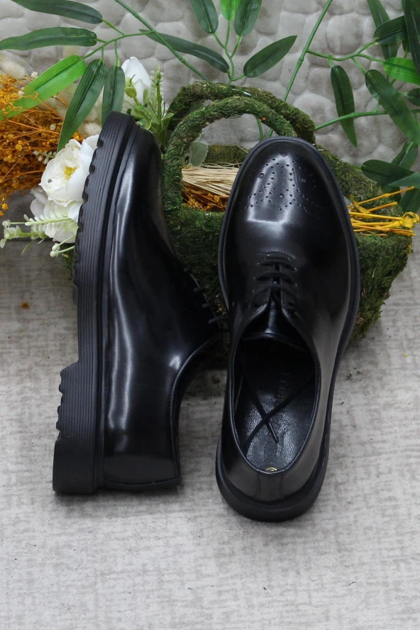 Mehmet Mete 2744 Siyah Açma İç Ve Dış Hakiki Deri Kalın Taban Erkek Ayakkabı - Resim 6