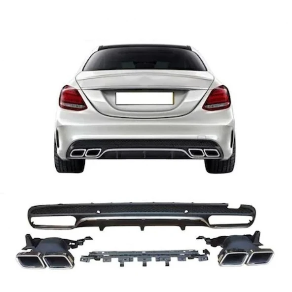 AUTOGP Mercedes W205 c63 arka tampon difüzörü ve egzoz ucu seti amg 2014+ ürün görseli 1