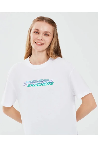 Skechers S241199-100 Graphic W Sleeve Kadın Spor Tişört - Resim 5