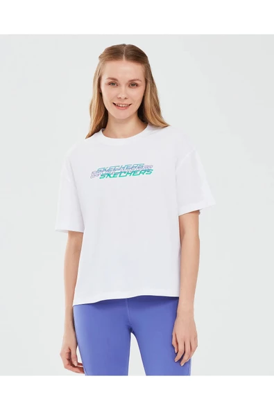 Skechers S241199-100 Graphic W Sleeve Kadın Spor Tişört