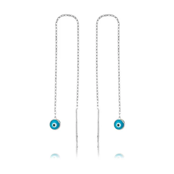 925 Ayar Gümüş Nazar Zincirli Küpe - Resim 2