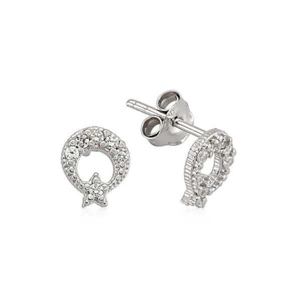 925 Ayar Gümüş Ay Yıldız Çivili Küpe ürün görseli 1