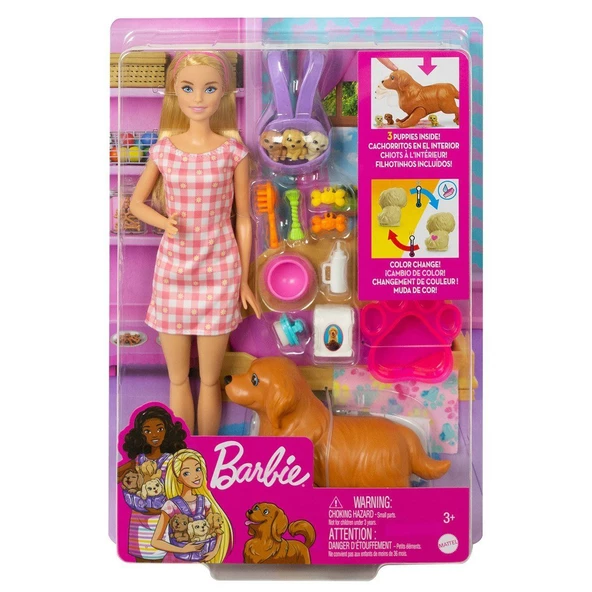HCK75 Barbie ve Yeni Doğan Köpekler Oyun Seti, Barbie ve Hayvanları