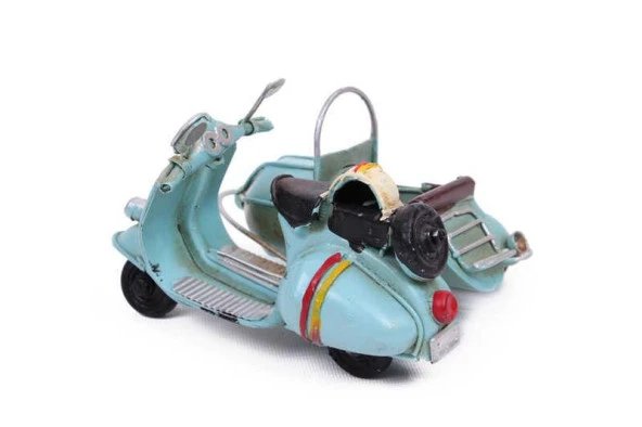 Dekoratif Metal Scooter Sepetli Vintage Biblo Ev Ofis Hediyelik - Resim 3