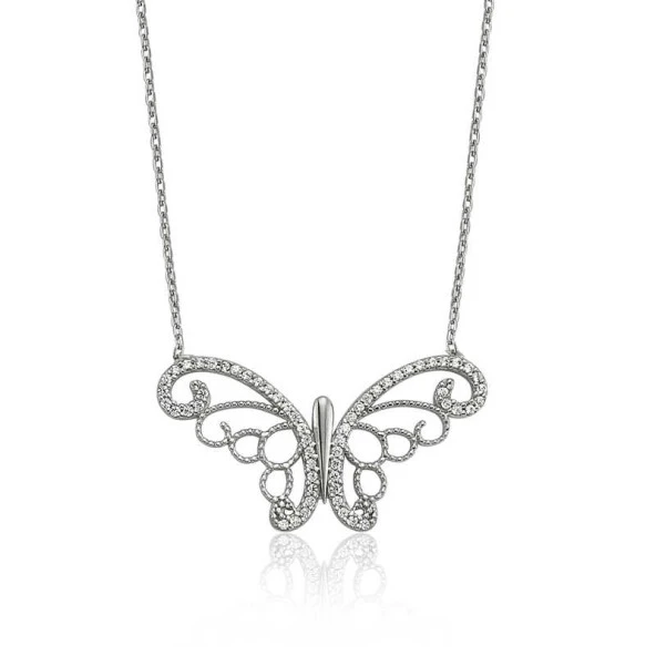 925 Ayar Gümüş Kelebek Bayan Kolye ürün görseli 1