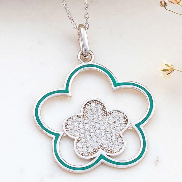 925 Ayar ​Gümüş Çiçek Desenli Kadın Kolye ürün görseli 1