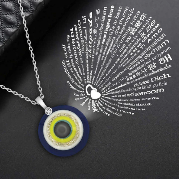 925 Ayar Gümüş 100 Dilde Seni Seviyorum Nazar Kolye - Resim 2