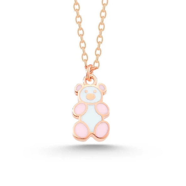 925 Ayar Gümüş Rose Renkli Ayıcık Kadın Kolye ürün görseli 1