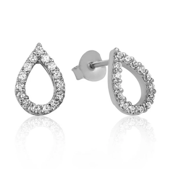 925 Ayar Gümüş Beyaz Taşlı Damla Çivili Küpe ürün görseli 1