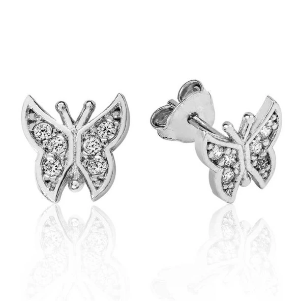 925 Ayar Gümüş Kelebek Çivili Küpe ürün görseli 1