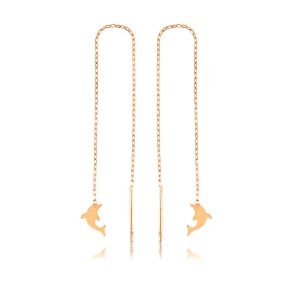 925 Ayar Gümüş Zincirli Yunus Balığı Küpe ürün görseli 1