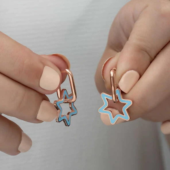 Gümüş Fosforlu Mavi Yıldız Küpe - Resim 3